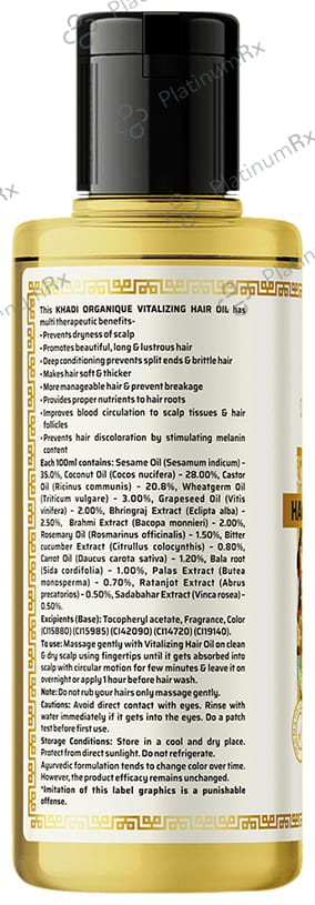 Khadi Organique Khadi Hair Oil Vitalizing Paraben & Mineral Oil Free