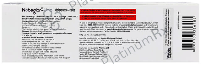Nobeglar Uno (100 IU/ml) (1*3ml Disposable Pen) Solution For Injection 3ml