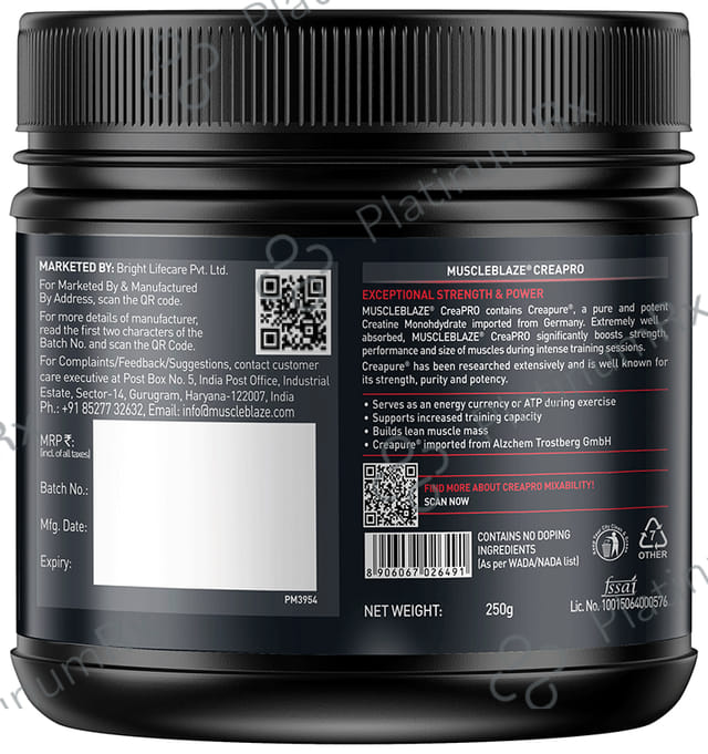 MuscleBlaze Creapro Creatine - With Creapure for Lean Muscles, Energy & Strength - Fruit Punch
