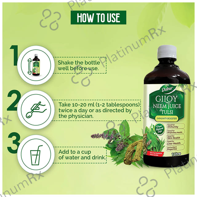 Dabur Giloy Neem Tulsi Juice - For Immunity, Respiratory, Skin & Liver Health/Care - Health Tonic