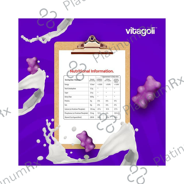 Vitagoli Calcium 125mg & Vitamin D 200IU Gummies Mango & Strawberry