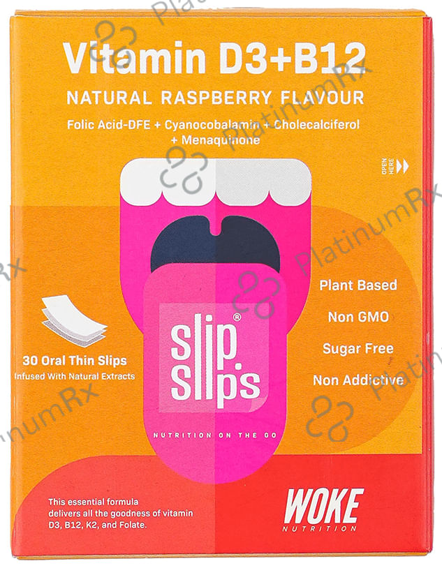 Slip Slip's Vitamin B3 + B12 Vegan Oral Strip Supports Immunity, Bone & Muscle Strength and Cardiac Care Natural Raspberry