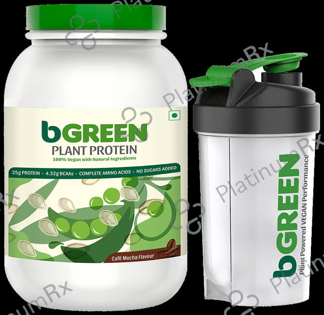 MuscleBlaze bGreen Plant Protein - For Muscle Gain, Immunity & Recovery - Flavour Powder Cafe Mocha with Shaker