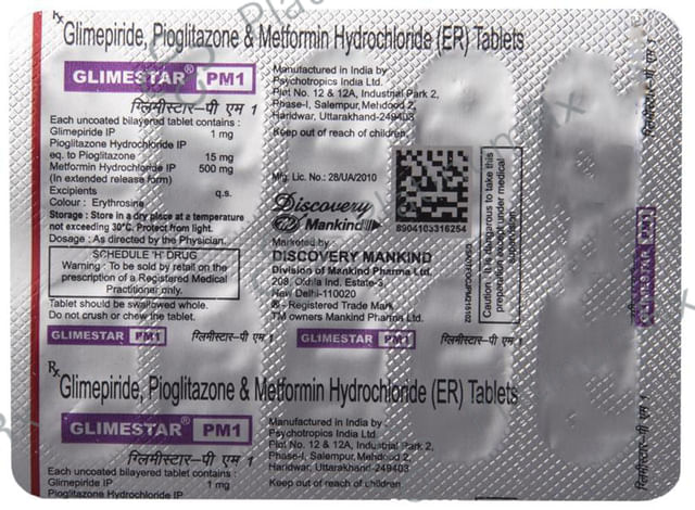 Glimestar PM 1/500/15mg Tablet ER 10s