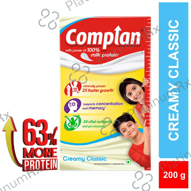Complan Nutrition Drink Powder for Children - Nutrition Drink for Kids with Protein & 34 Vital Nutrients - Creamy Classic 200 gm