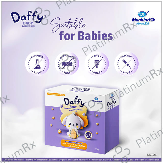 Daffy Baby Bathing Bar Cleansing And Moisturising, Syndet Base With Aloe And Shea Butter, PH Soap 75gm