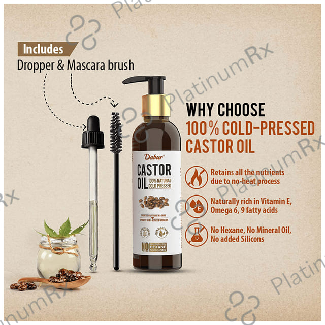 Dabur 100% Natural Cold-Pressed Castor Oil - Promotes Hair Growth & Hydrates Skin