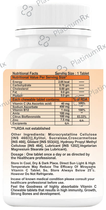 Mirayaahs Vitamin C Chewable Orange Flavour Tablet 60s