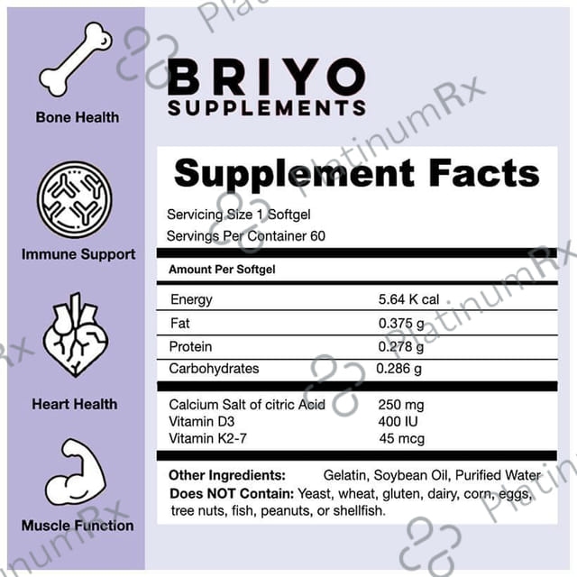 Briyo OrthoMax with Calcium, Vitamin D3 & K2-7 - Softgel for Bone & Joint Health