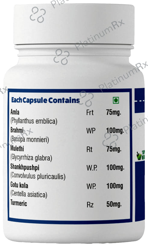 Cureayu Memory Plus Capsule- Made with Amla, Brahmi & More - For Improved Brain Functions -100% Herbal