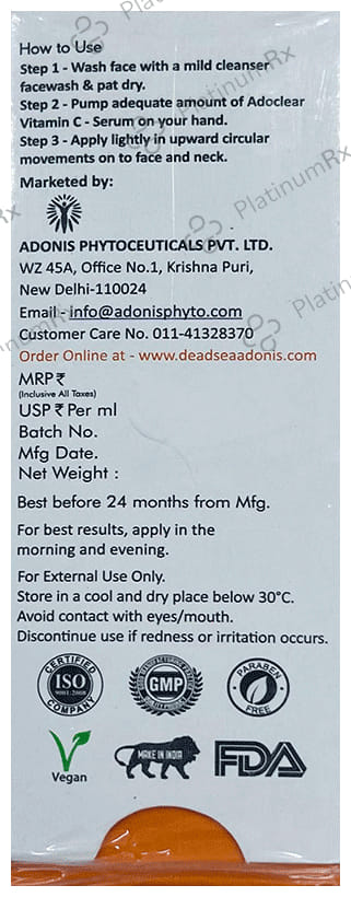 Adoclear Anti Pollution Vitamin C Serum with Hyaluronic Acid 20ml