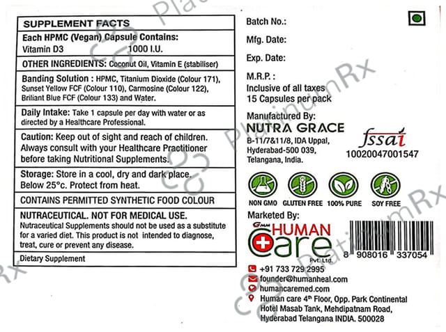 D Human Vitamin D3 1000IU Capsule 15s