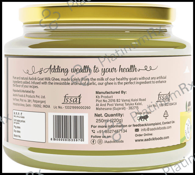 Aadvik Goat Milk Ghee Garlic Infused