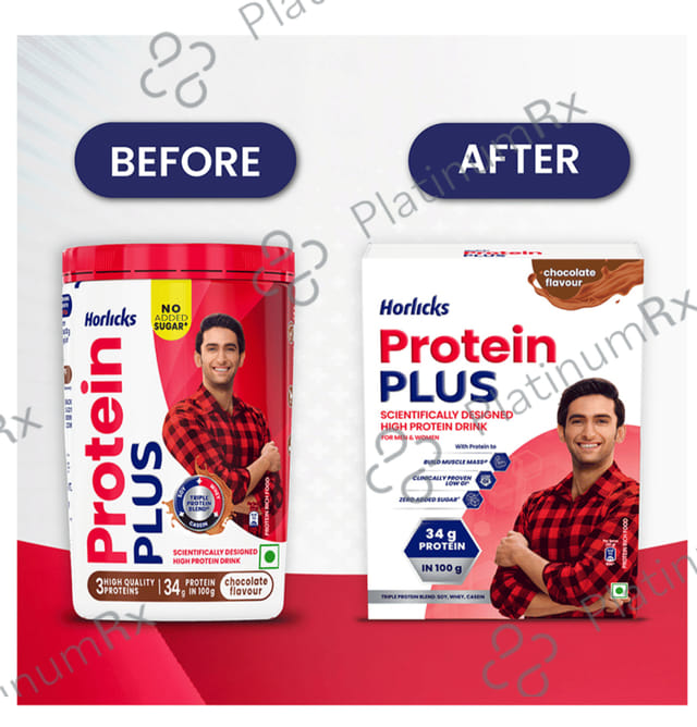 Horlicks Protein Plus with Triple Protein Blend of Soy, Whey, Casein - No Added Sugar - Flavour Chocolate
