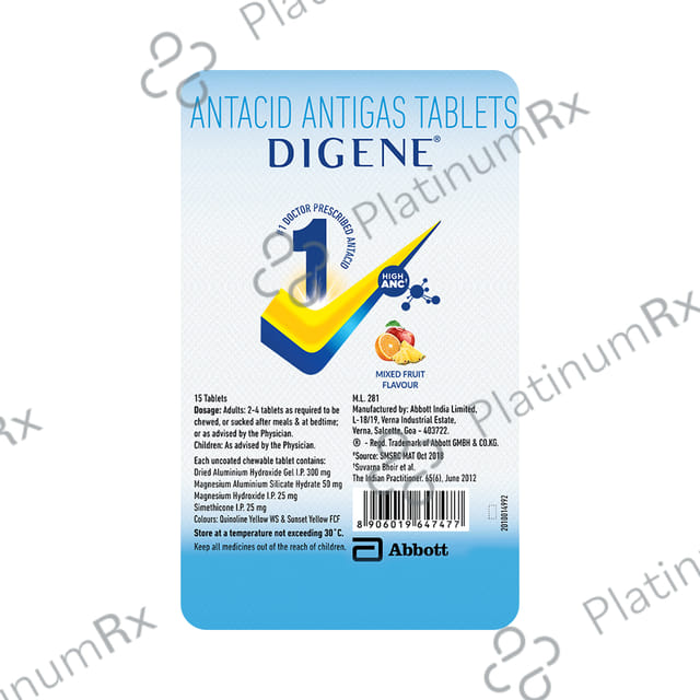 Digene Acidity & Gas Relief Mixed Fruit Flavour Tablet 15s