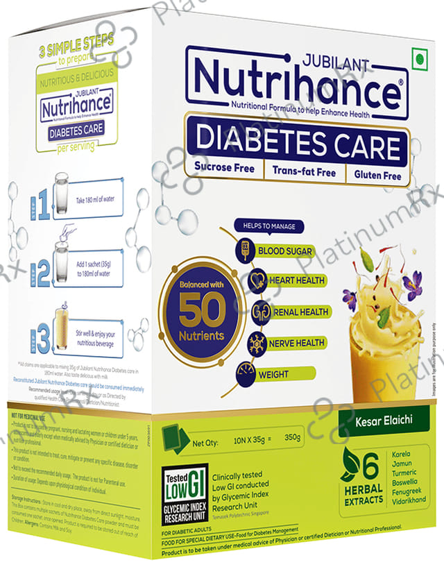 Jubilant Nutrihance Diabetes Care Sachet (35gm Each) - Gluten Free - Flavour Kesar Elaichi