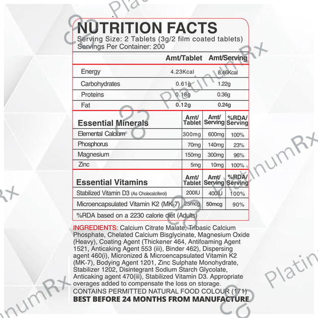 Neulife Triple Calcium Vitamin D3 Vitamin K2 & Multimineral Tablet 200s