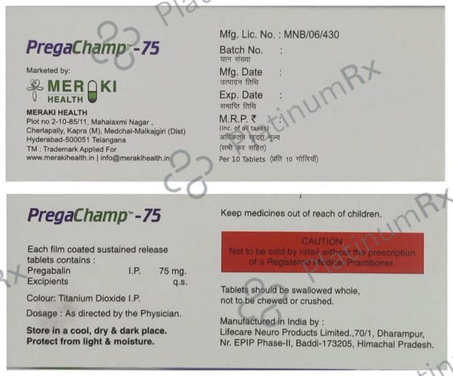 Pregachamp 75 Tablet SR