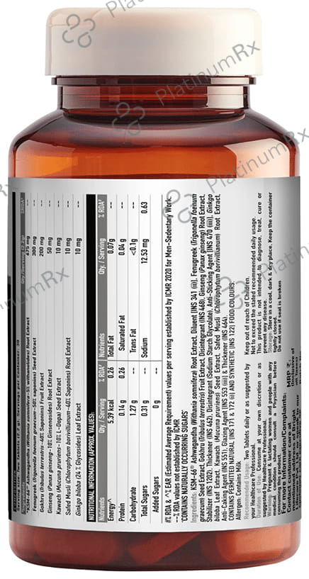 TrueBasics T-Boost Testosterone Supplement Tablet with KSM 66 Ashwagandha for Energy & Stamina 120 tablets