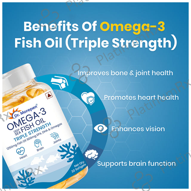 Dr. Morepen Triple Strength Omega 3 Fish Oil 1250mg - Softgel for Heart, Brain & Joints 30 Soft Gelatin Capsule