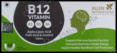 Allen Nutraceutical Vitamins B12 with ALA, Folic Aid & Inositol - For Nervous System, Energy & RBC Production - Tablet