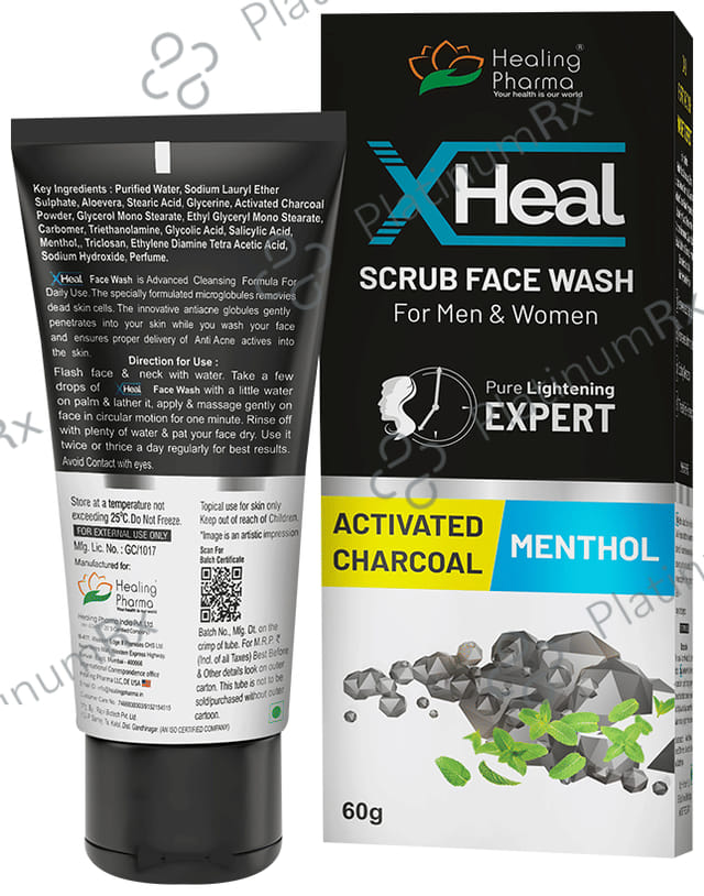 Healing Pharma X Heal Scrub Face Wash (60ml Each) Activated Charcoal Menthol
