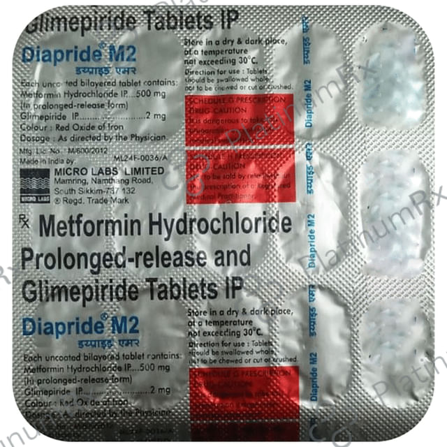 Diapride M2 2/500mg Tablet PR 15s