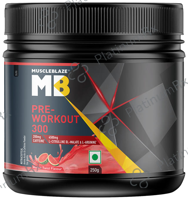 MuscleBlaze MB Pre-Workout 300 - With Citrulline & Arginine - For Energy & Recovery - Melon Twist Powder