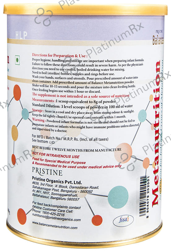 Pristine Balance Metanutrition HLP Powder (Upto 3 Years) Vanilla