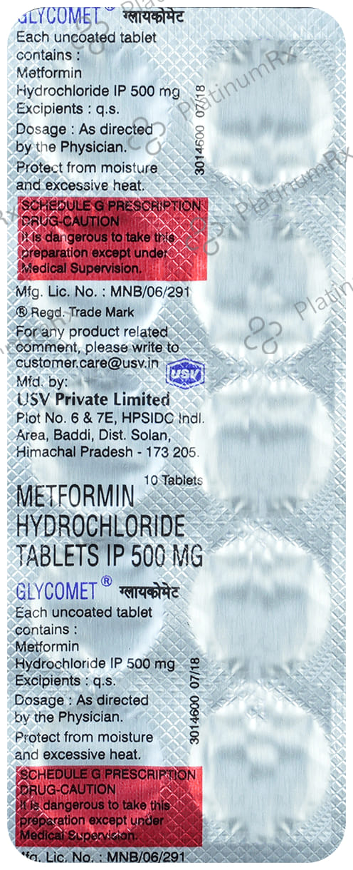 Glycomet 500mg Tablet 10s