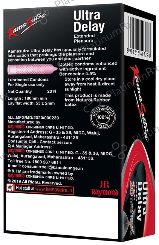 KamaSutra Ultra Delay Extended Pleasure Climax Control Dotted Condom 20s