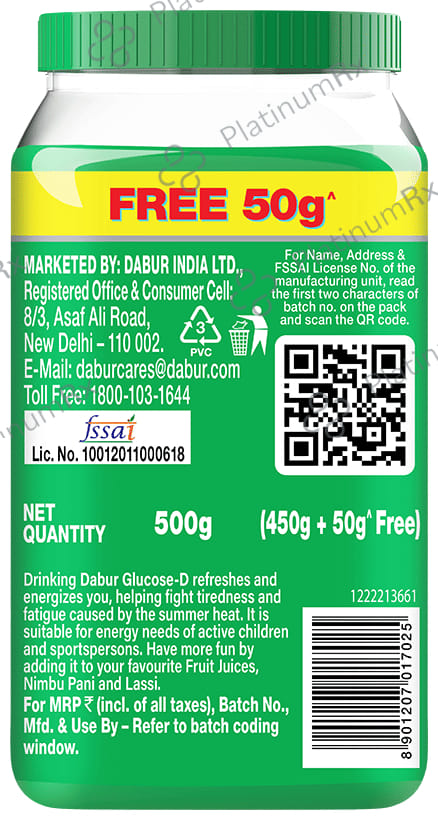 Dabur Glucose D with Calcium for Immunity & Bone Health - 450gm + 50gm Free Powder