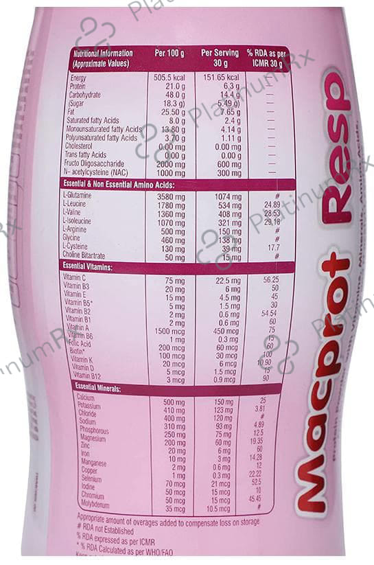 Macprot Resp Protein with Vitamins, Minerals & NAC - Gluten Free - Flavour Powder Strawberry