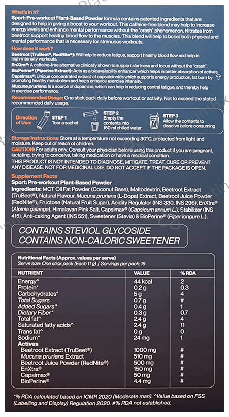 Setu Sport Pre-Workout Plant-Based Powder Sachet (11gm Each) Mixed Berry
