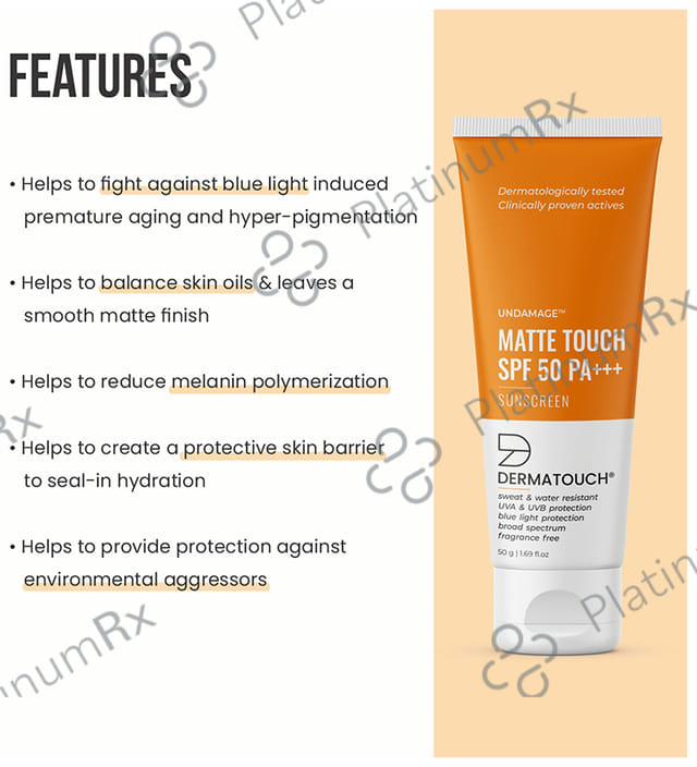 Dermatouch Undamage Matte Touch SPF 50 PA+++ Sunscreen Cream 50gm