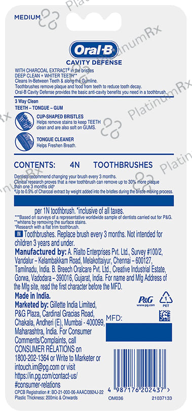 Oral-B Cavity Defence Medium Toothbrush with Charcoal