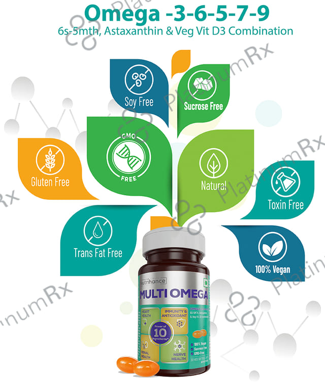 Jubilant Nutrihance Multi Omega 3-5-6-7-9 - Vegetarian Softgel for Heart, Renal & Nerve Health 30 Soft Gelatin Capsule