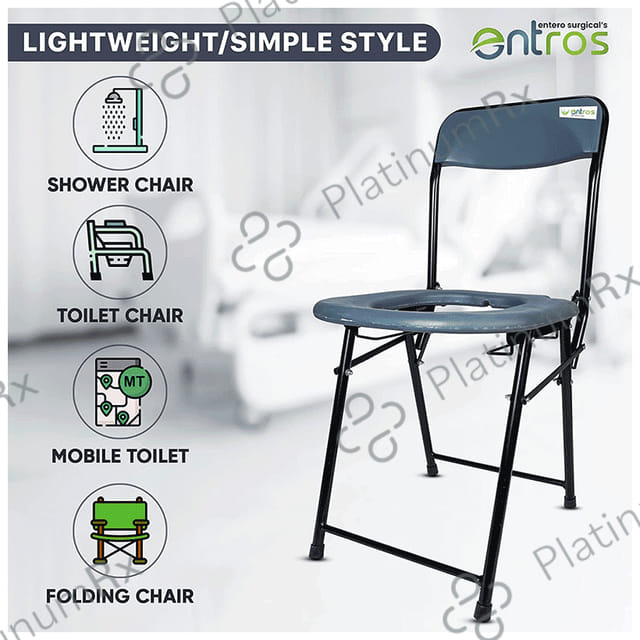 Entros ?OC-C779A MS Powder Coated Foldable Oval Commode Chair with Pot Bucket