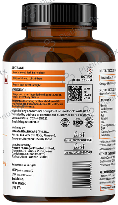 Nirvasa Omega-3 Salmon Fish Oil Softgel (60 Each) 1 Bottle