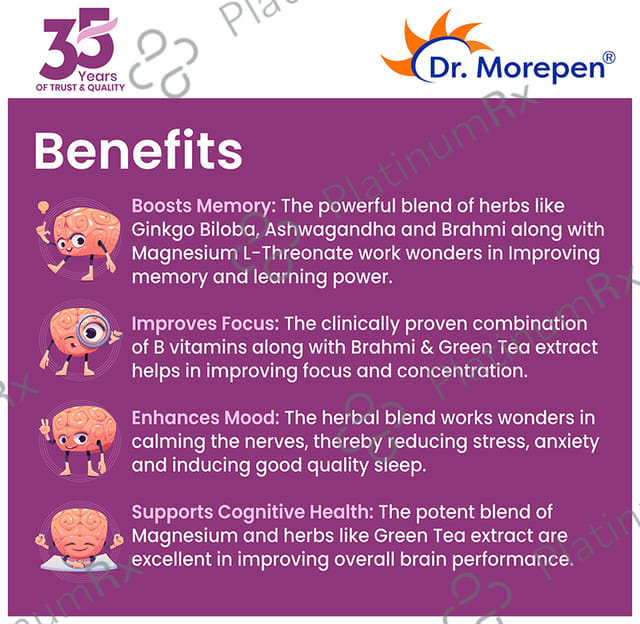 Dr. Morepen Memory Booster - With Gingko & Brahmi for Focus, Memory & Mood - Tablet