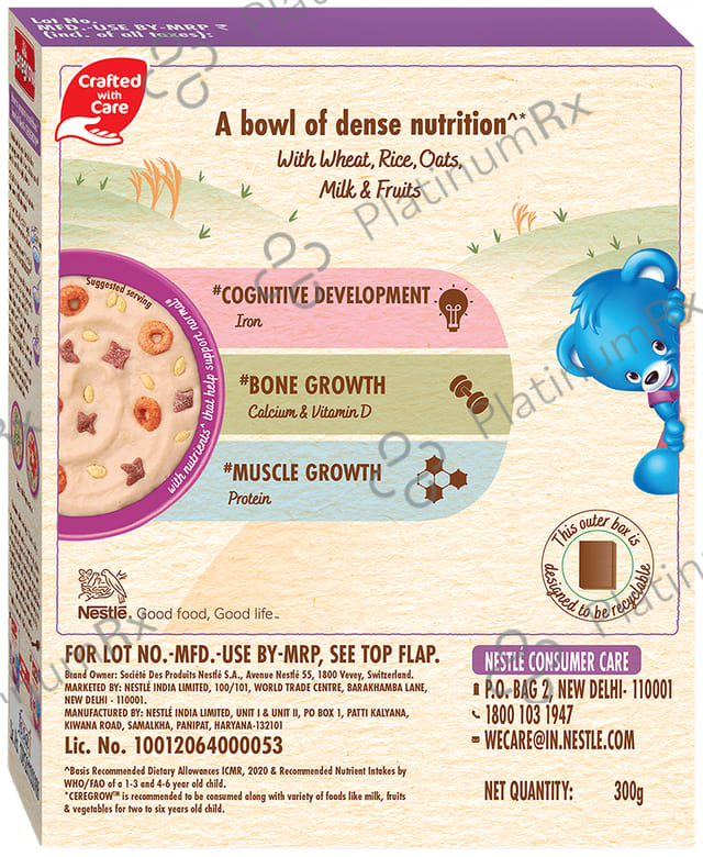 Nestle Ceregrow Multigrain Cereal with Milk & Fruits for 2 6 Years - Rich in Iron