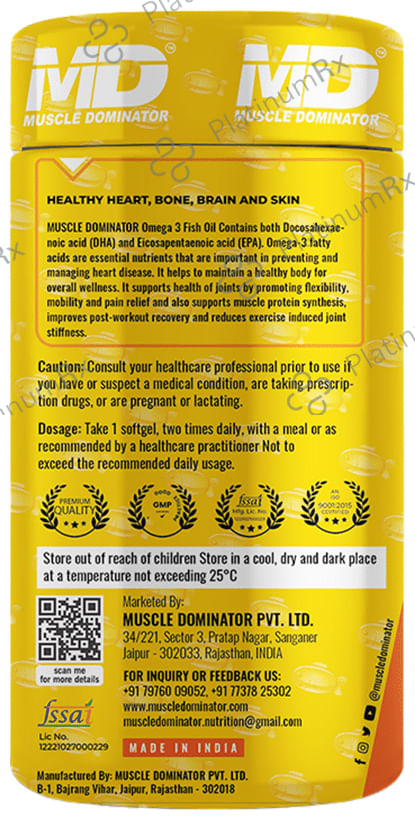 Muscle Dominator Natural Omega-3 Fish Oil 1000mg Softgel