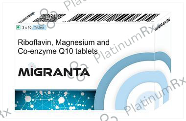 Migranta Riboflavin (B2), Magnesium, Co Q10 for Sensitivity, Migraine & Headache Supplement Tablet 30s
