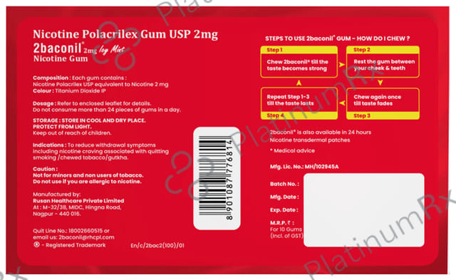 2baconil 2mg Nicotine Chewing Gum - Sugar-Free - Flavour Icy Mint