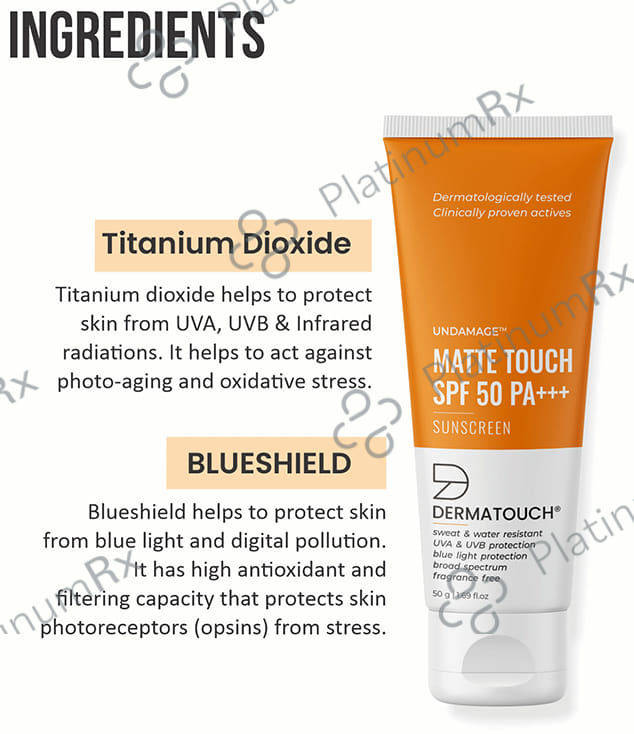 Dermatouch Undamage Matte Touch SPF 50 PA+++ Sunscreen Cream 50gm