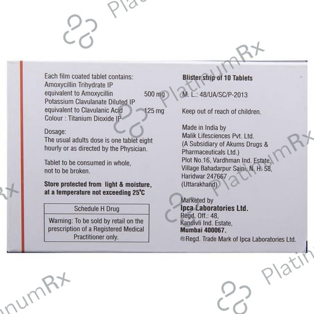 Rapiclav 500/125mg Tablet 10s