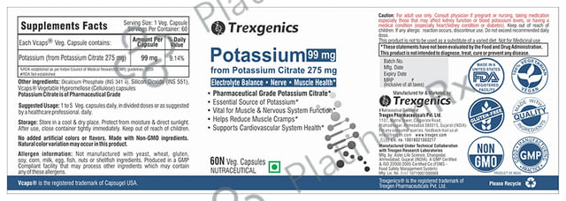 Trexgenics Potassium 99mg Veg Capsule