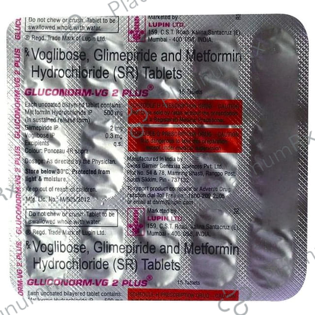Gluconorm VG 2 Plus 2/500/0.3mg Tablet SR 15s