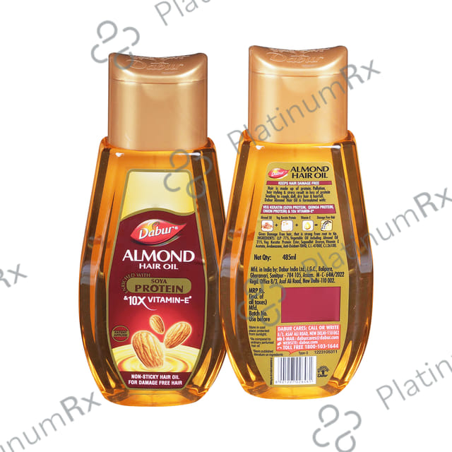 Dabur Almond Hair Oil with Soya Protein & Vitamin E - For Damage Free Hair with 200ml Hair Oil Free 485 ml