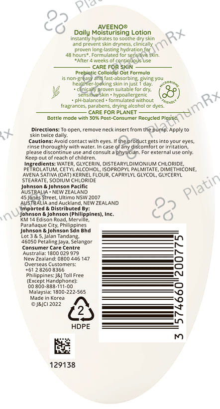 Aveeno Daily Moisturising Lotion Fragrance Free 354ml